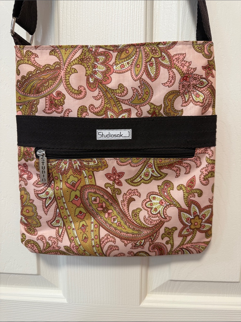 Braciano Pink and Olive Paisley Crossbody Bag